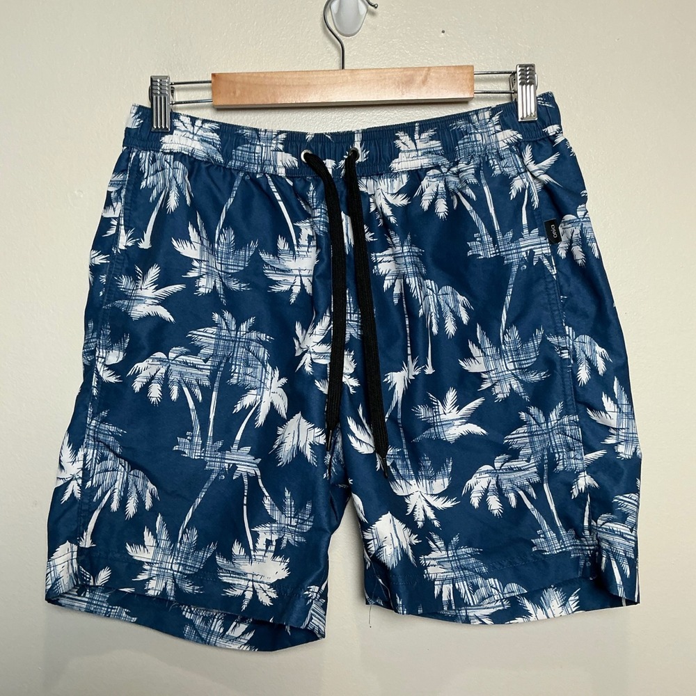 Onia The Charles Mens Blue White Palm Tree Print Swim Trunks Size Medium‎